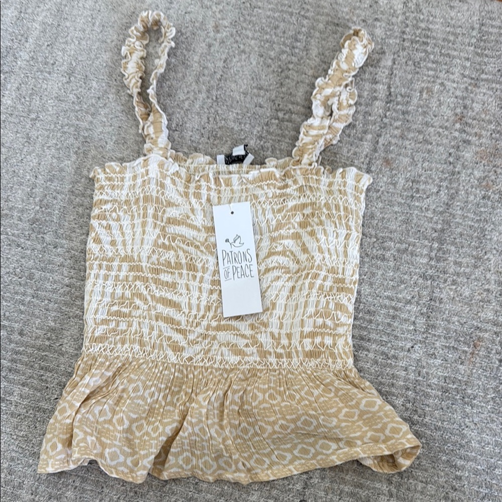 Patrons of Peace Cream Smocked Peplum Camisole